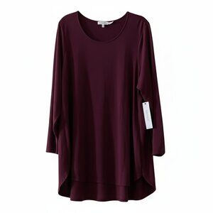 NWT Calvin Klein Long Sleeve Scoop Neck Tunic in Burgundy